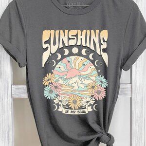 Sunshine Shirt, Floral Mountain T Shirt, Retro Sunshine Shirt
